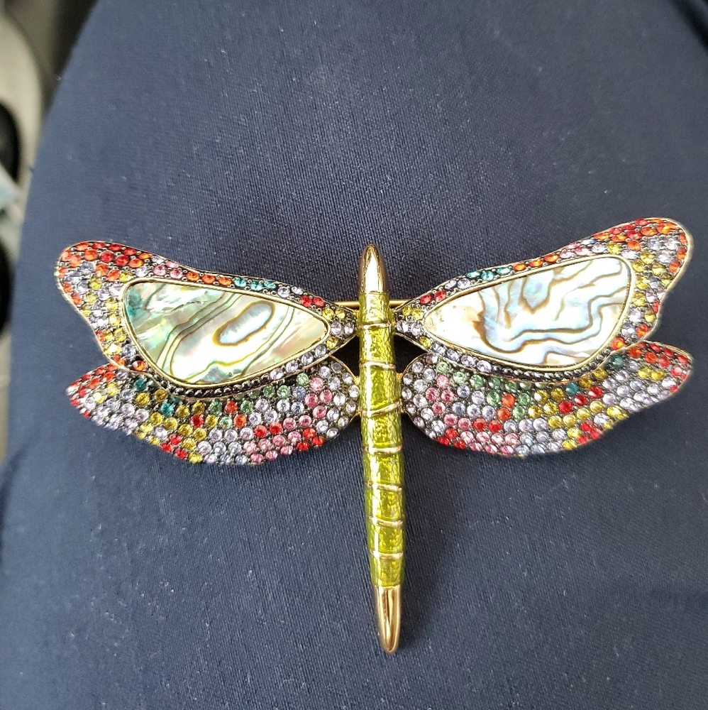 VINTAGE JOAN RIVERS DRAGON FLY BROOCH PIN MULTI-CO